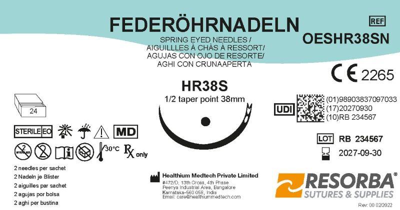 Голки хірургічні діаметром 1,3 мм, колючі окружність 1/2, довжиною 38 мм